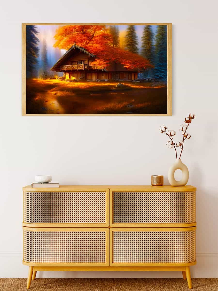 Diamond Painting - Waldherbsthäuschen - gedruckt in Ultra-HD - Herbst, Horizontal, Landschaft