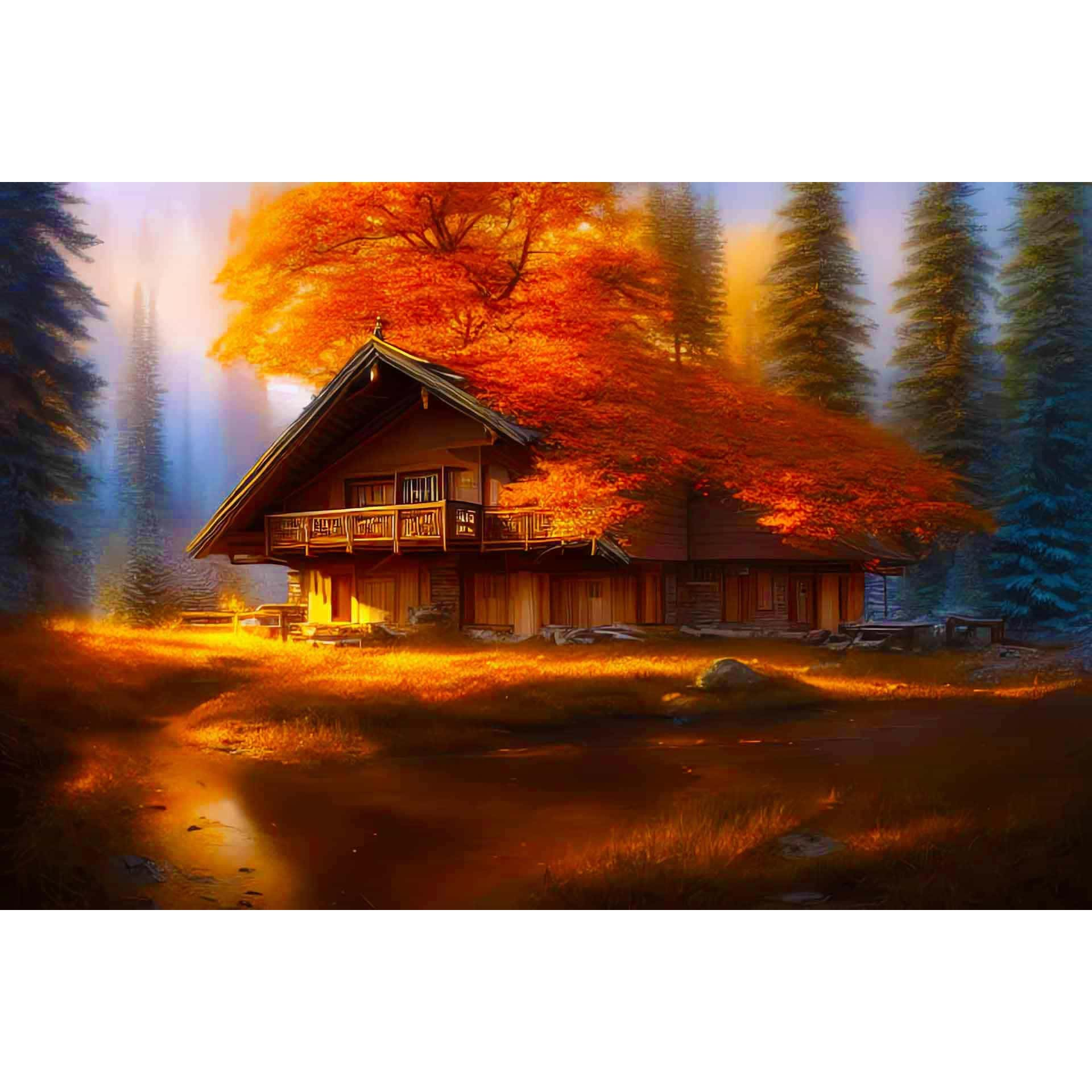 Diamond Painting - Waldherbsthäuschen - gedruckt in Ultra-HD - Herbst, Horizontal, Landschaft