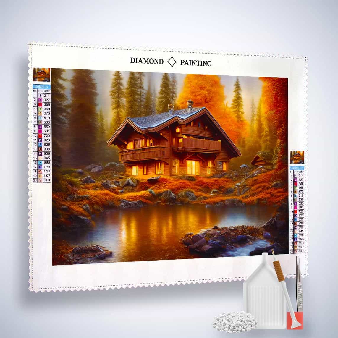 Diamond Painting - Idyllisches Waldschlösschen - gedruckt in Ultra-HD - Herbst, Horizontal, Landschaft
