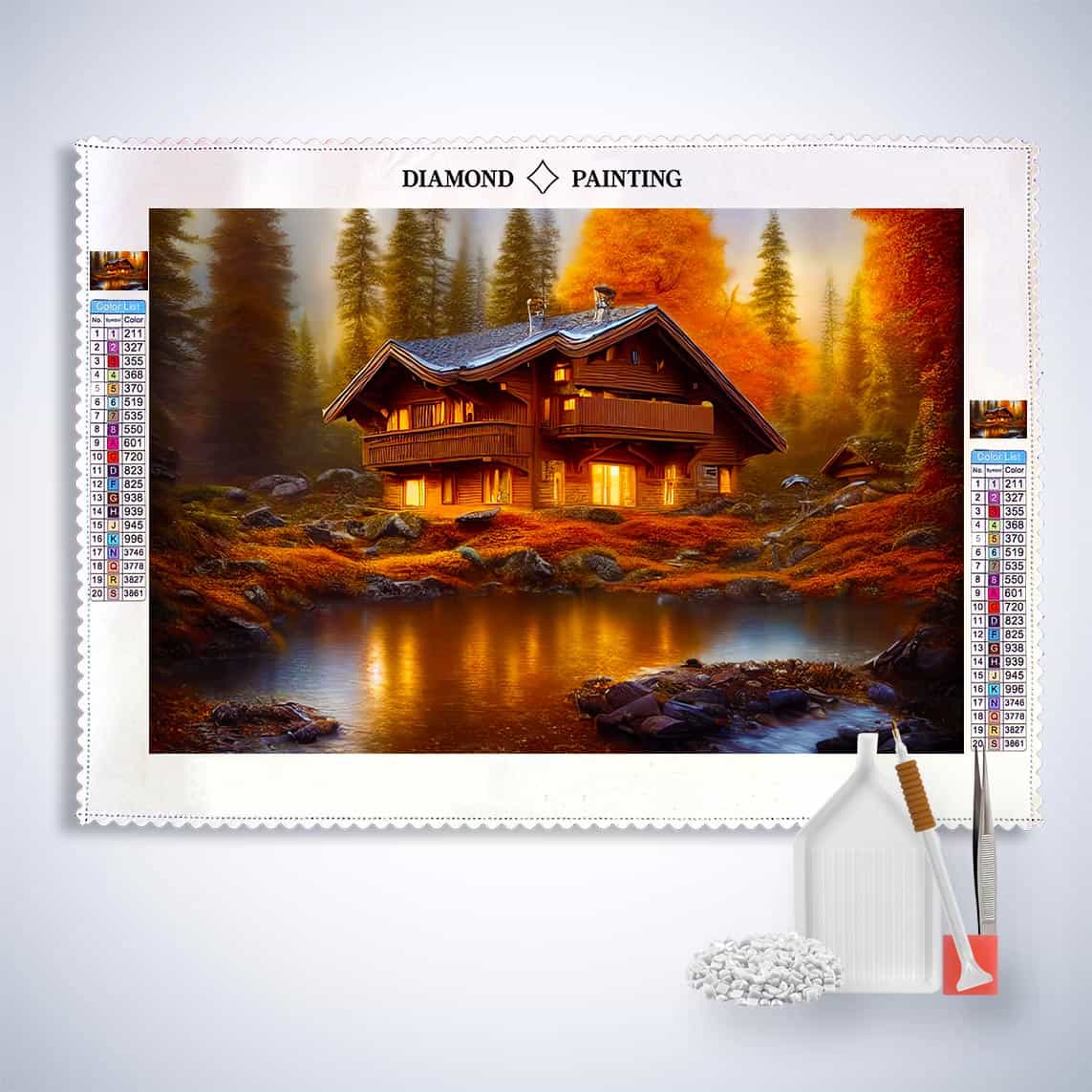 Diamond Painting - Idyllisches Waldschlösschen - gedruckt in Ultra-HD - Herbst, Horizontal, Landschaft
