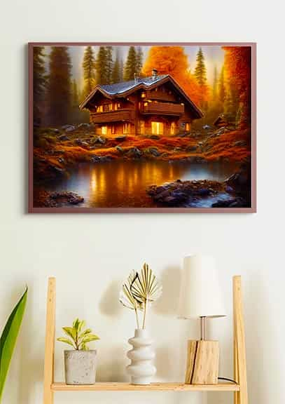 Diamond Painting - Idyllisches Waldschlösschen - gedruckt in Ultra-HD - Herbst, Horizontal, Landschaft