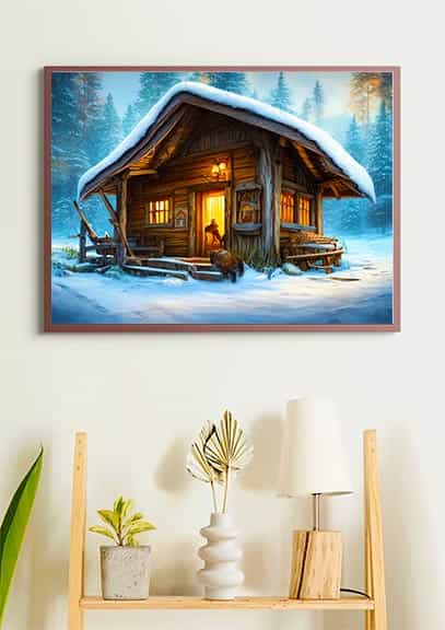 Diamond Painting - Winterhäuschen - gedruckt in Ultra-HD - Horizontal, Winter