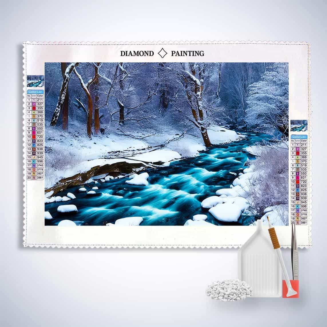 Diamond Painting - Eisbach - gedruckt in Ultra-HD - Fluss, Horizontal, Winter