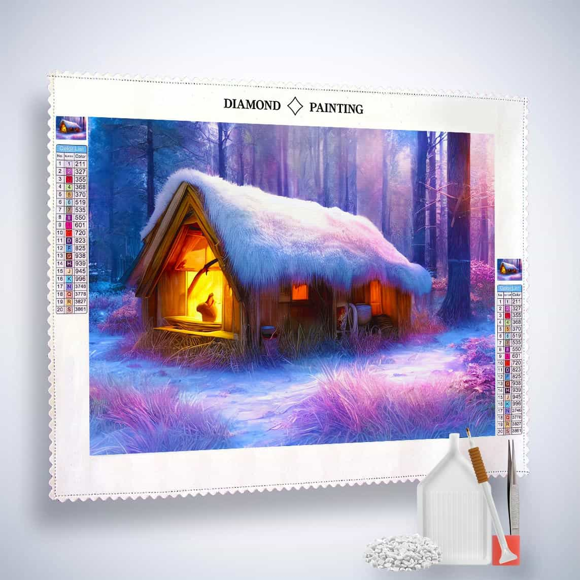 Diamond Painting - Hütte im Schnee - gedruckt in Ultra-HD - Horizontal, Wald, Winter