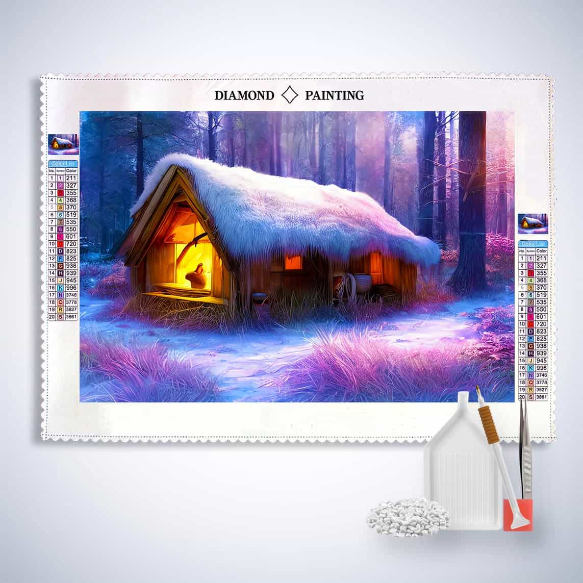 Diamond Painting - Hütte im Schnee - gedruckt in Ultra-HD - Horizontal, Wald, Winter