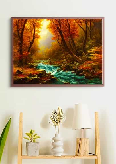 Diamond Painting - Wilder Fluss im Herbst - gedruckt in Ultra-HD - Fluss, Horizontal, Landschaft, Wald