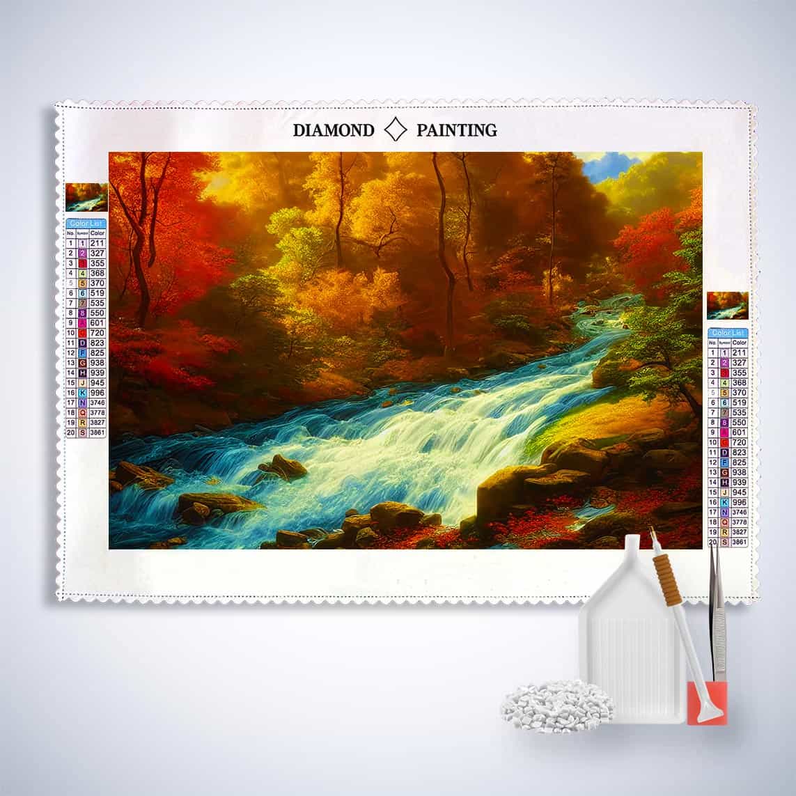 Diamond Painting - Reißender Fluss im Wald - gedruckt in Ultra-HD - Fluss, Horizontal, Landschaft, Wald