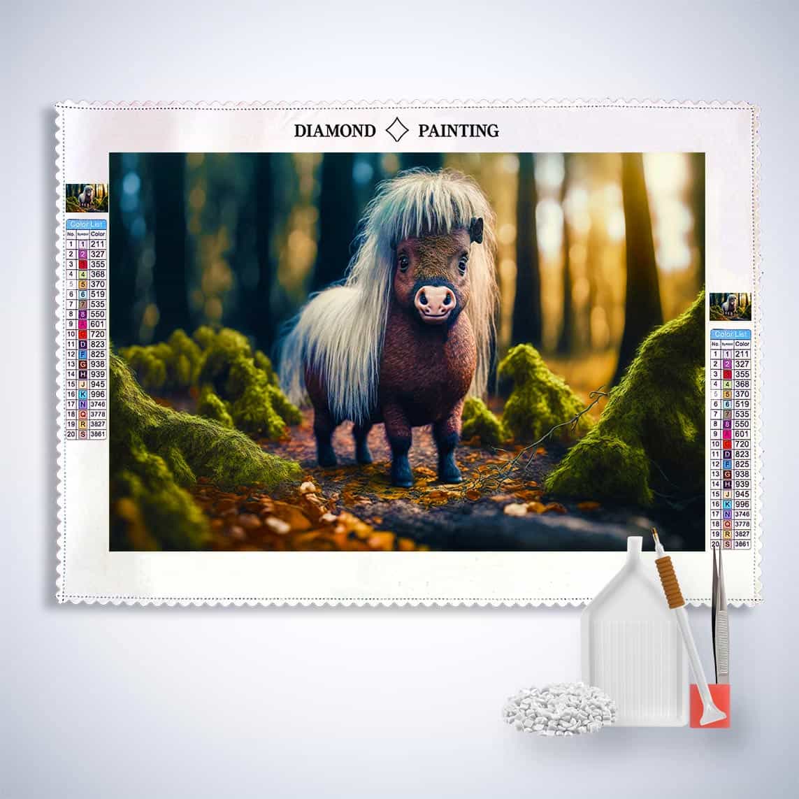 Diamond Painting - Kleines Pony im Wald - gedruckt in Ultra-HD - Horizontal, Pferde, Tiere
