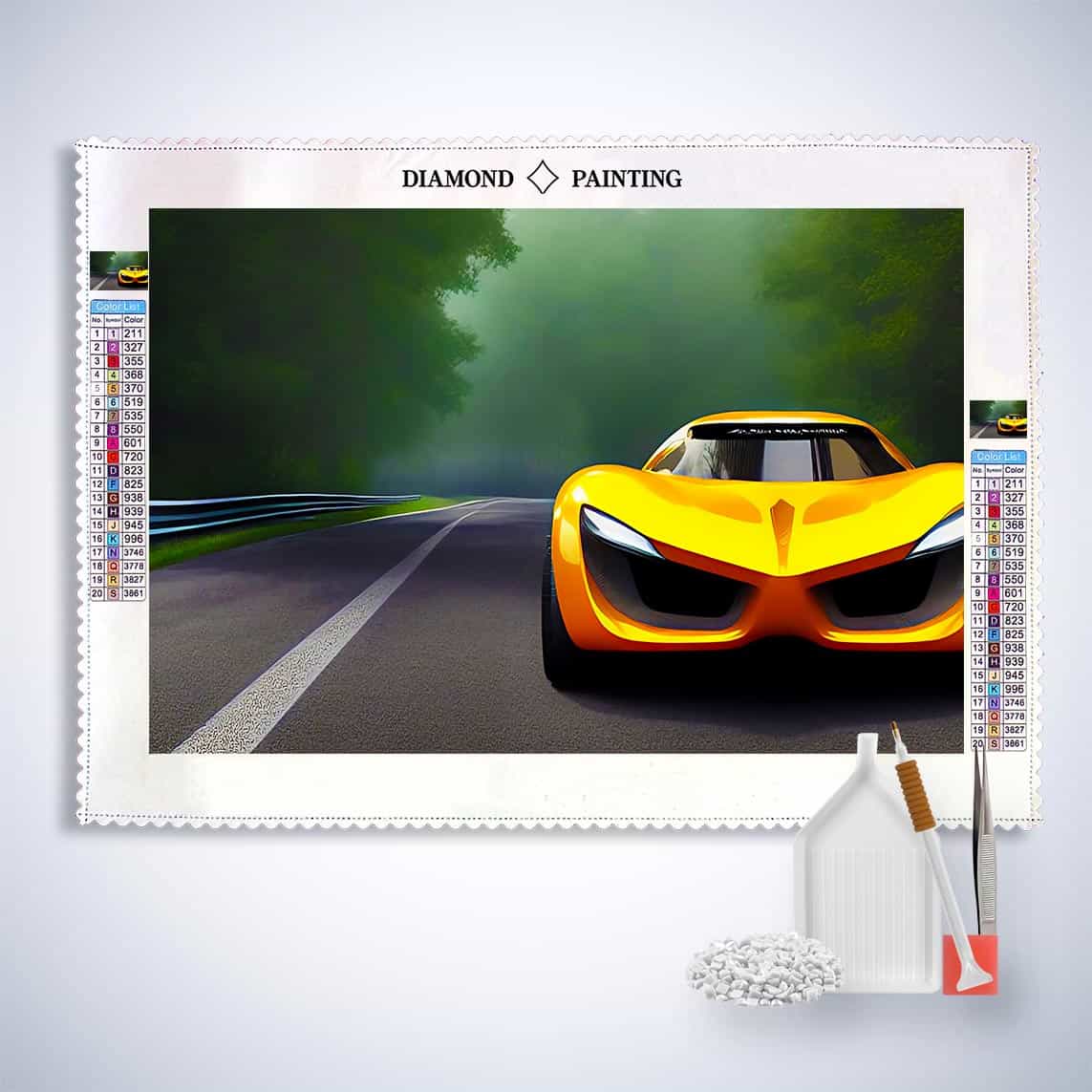 Diamond Painting - Rasante Fahrt in Gelb - gedruckt in Ultra-HD - Auto, Horizontal