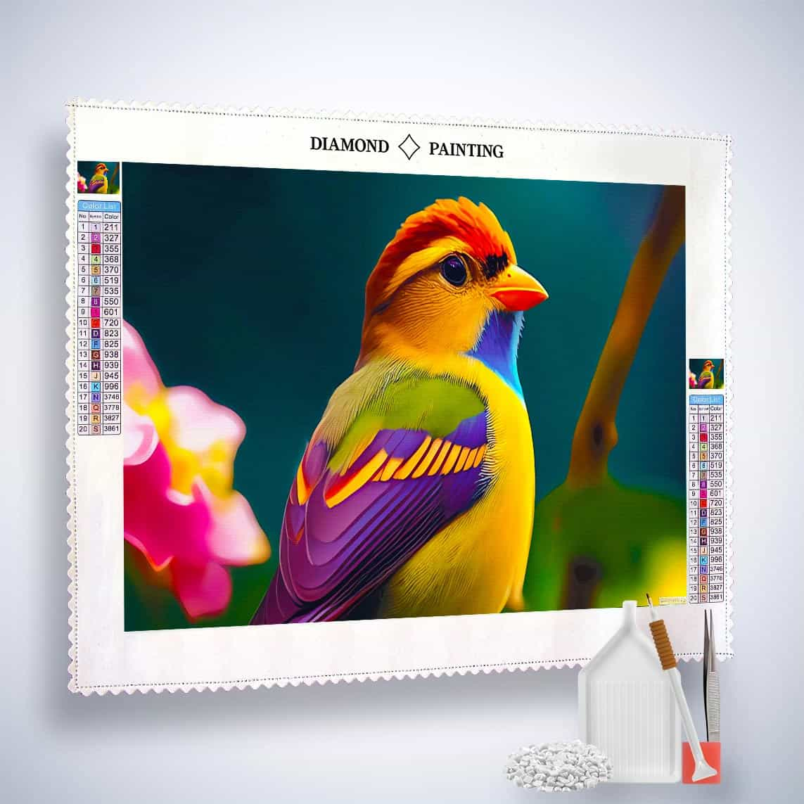 Diamond Painting - Bunter Vogel mit Irokesenschnitt - gedruckt in Ultra-HD - Horizontal, Tiere, Vögel