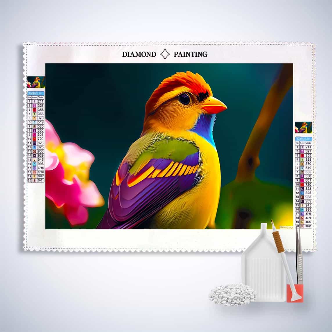 Diamond Painting - Bunter Vogel mit Irokesenschnitt - gedruckt in Ultra-HD - Horizontal, Tiere, Vögel