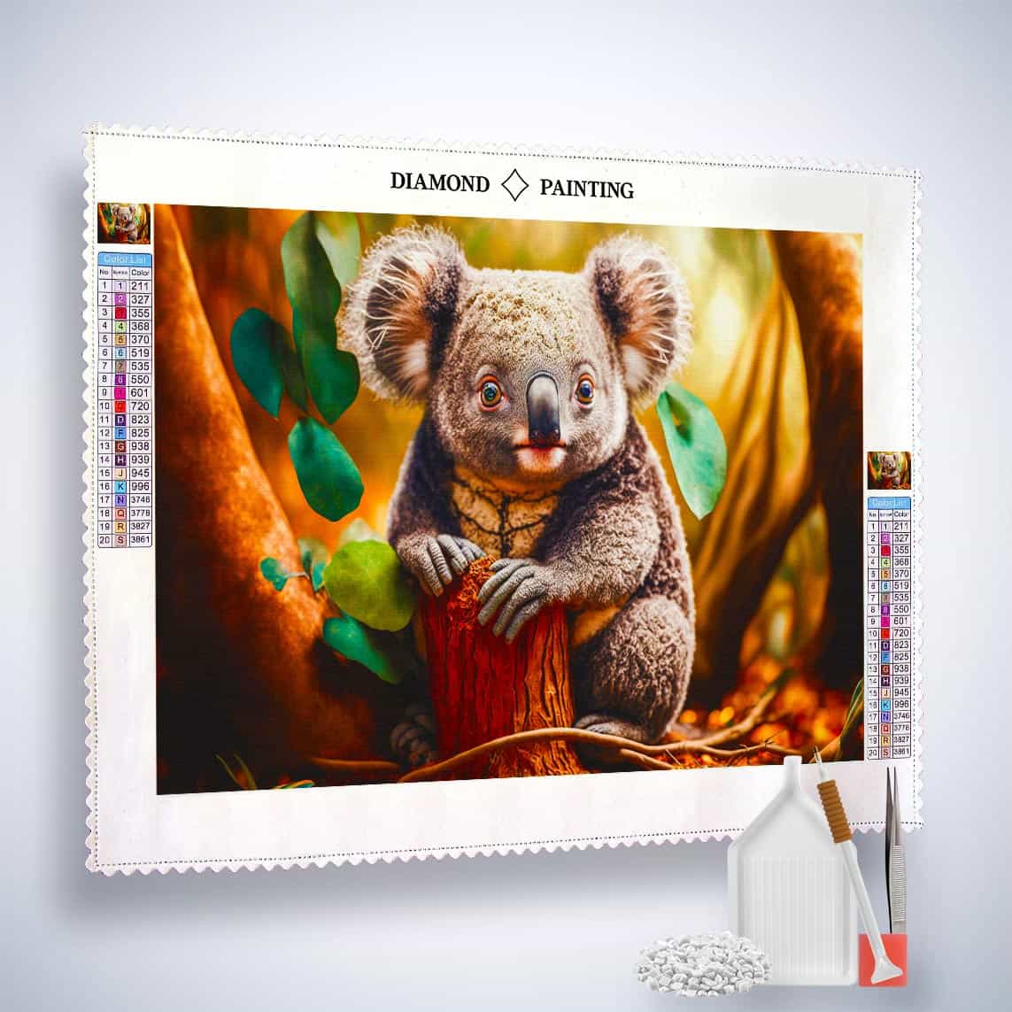 Diamond Painting - Koalabär auf Waldboden - gedruckt in Ultra-HD - Bär, Horizontal, Koala, Tiere