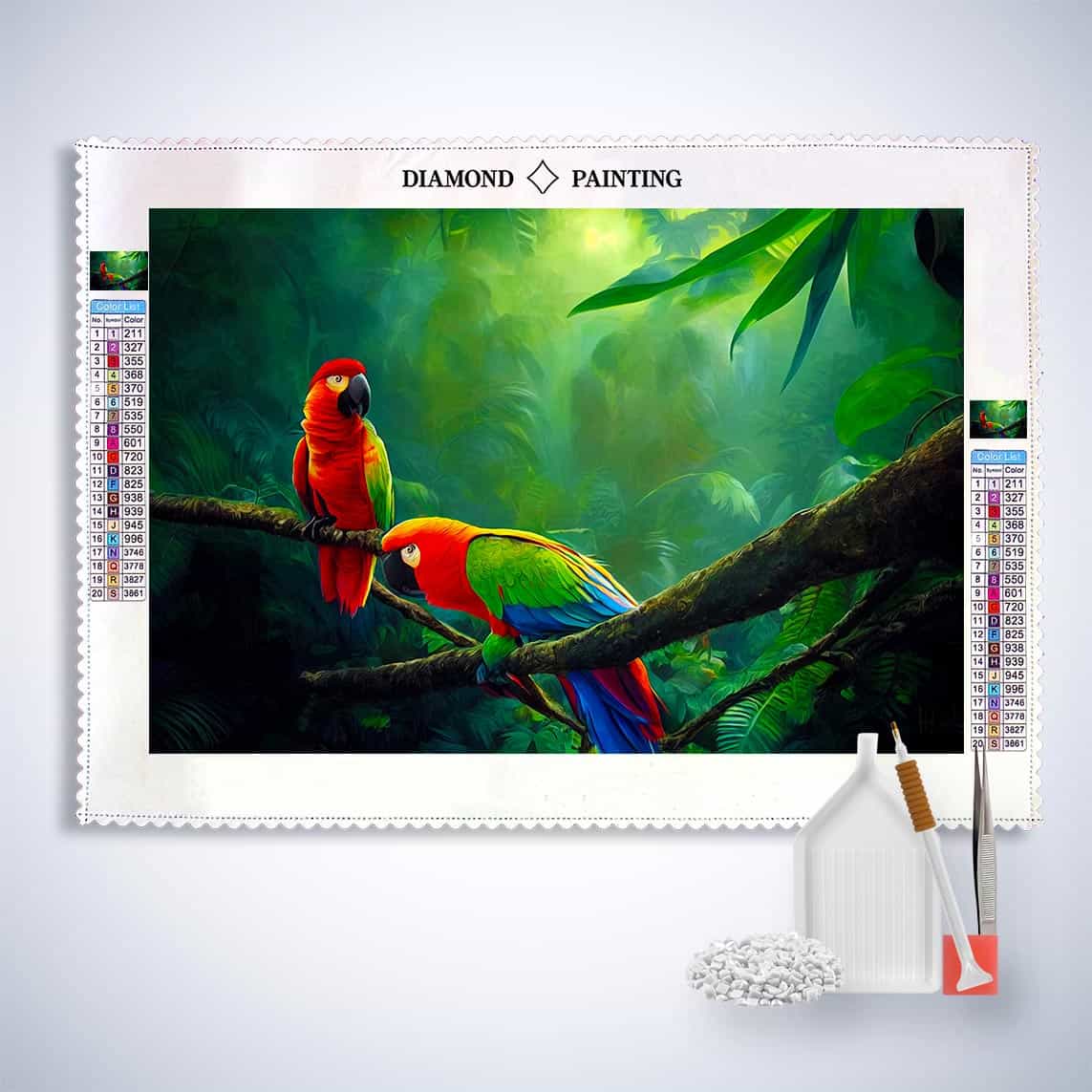 Diamond Painting - Papageienpaar im Dschungel - gedruckt in Ultra-HD - Horizontal, Papagei, Tiere, Vögel