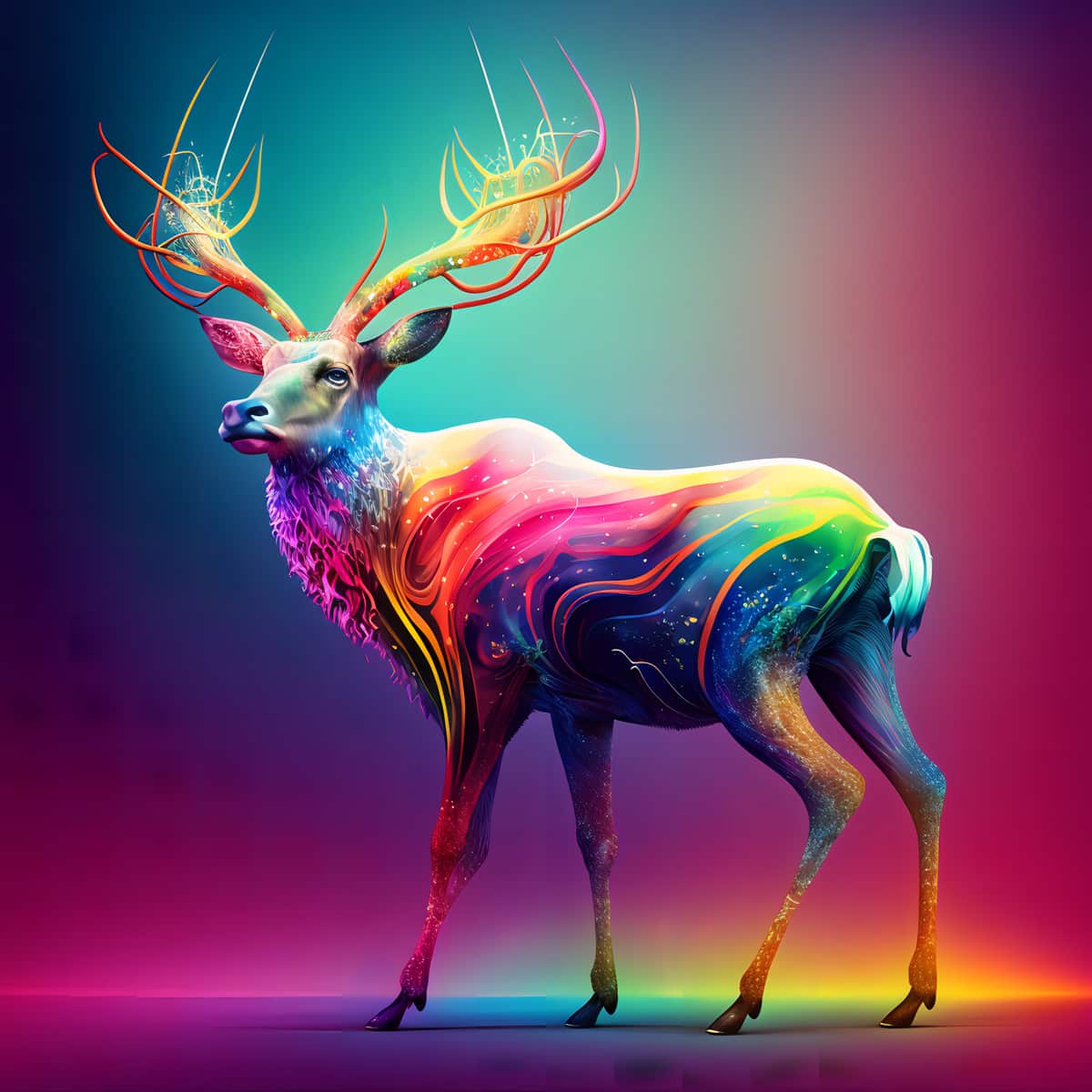 Malen nach Zahlen - Regenbogenhirsch - hochwertige Leinwand - hirsch, Quadratisch, Tiere, trendbilder