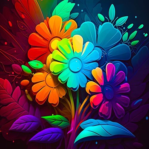 Malen nach Zahlen - Blumen, Farbexplosion - hochwertige Leinwand - Abstrakt, Abstrakte Kunst, Blume, Blumen, Quadratisch, trendbilder