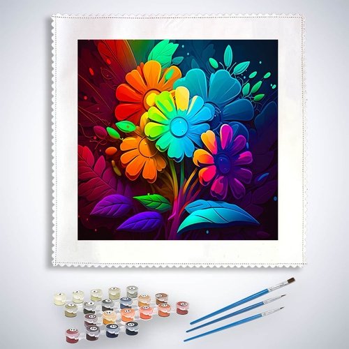 Malen nach Zahlen - Blumen, Farbexplosion - hochwertige Leinwand - Abstrakt, Abstrakte Kunst, Blume, Blumen, Quadratisch, trendbilder