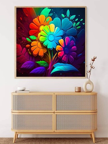 Malen nach Zahlen - Blumen, Farbexplosion - hochwertige Leinwand - Abstrakt, Abstrakte Kunst, Blume, Blumen, Quadratisch, trendbilder