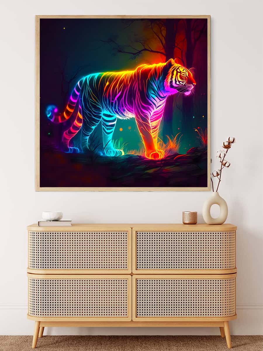 Malen nach Zahlen - Leuchtend bunter Tiger - hochwertige Leinwand - Neu eingetroffen, Quadratisch, Tiere, TiereNeu eingetroffen, Tiger
