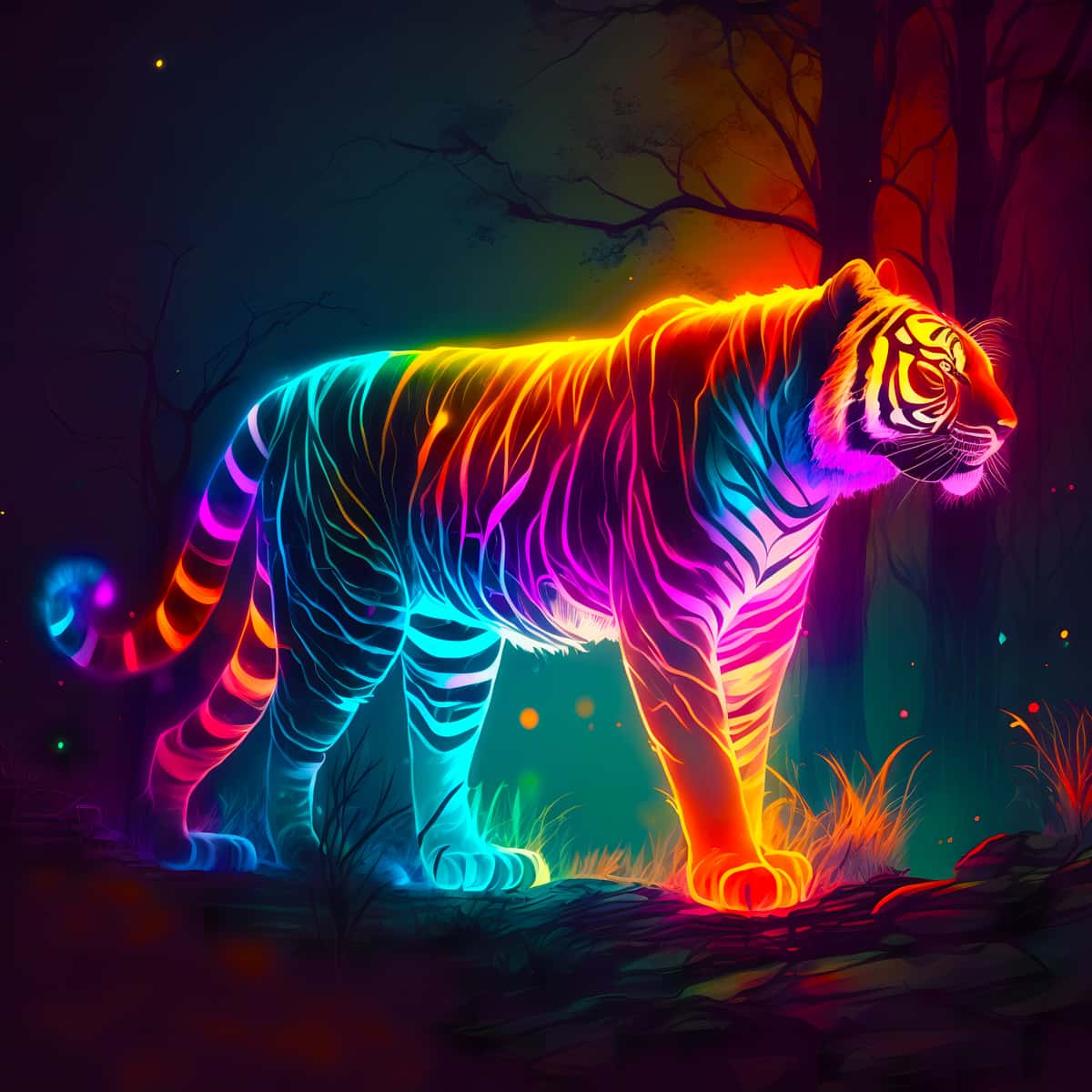 Malen nach Zahlen - Leuchtend bunter Tiger - hochwertige Leinwand - Neu eingetroffen, Quadratisch, Tiere, TiereNeu eingetroffen, Tiger