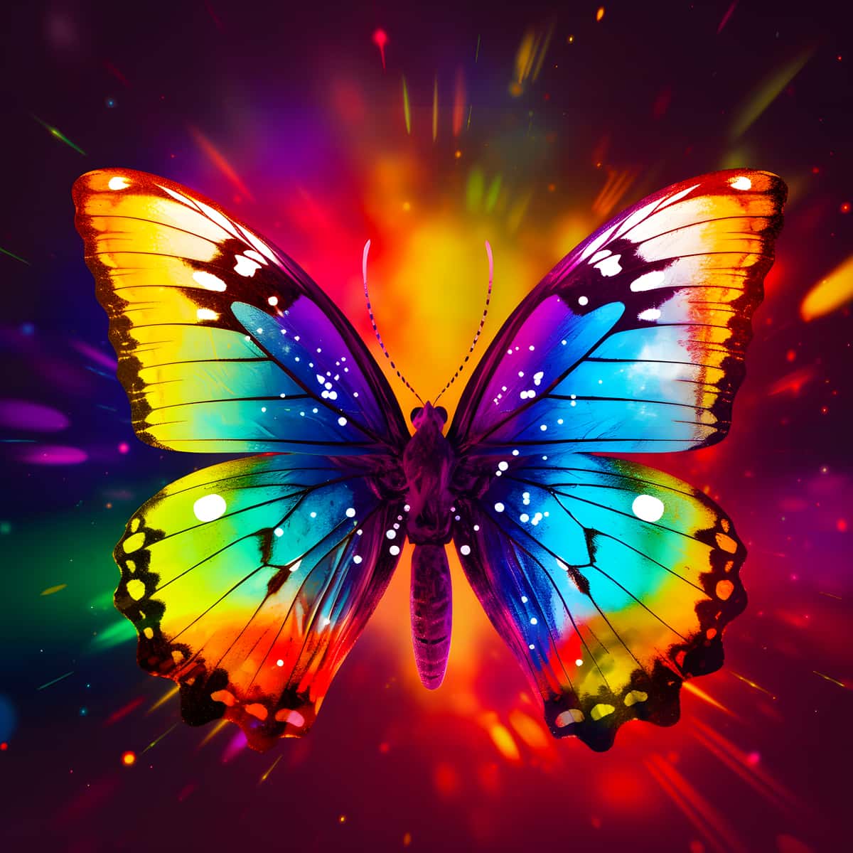 Malen nach Zahlen - Regenbogen Schmetterling - hochwertige Leinwand - Neu eingetroffen, Quadratisch, Schmetterling, Tiere, TiereNeu eingetroffen