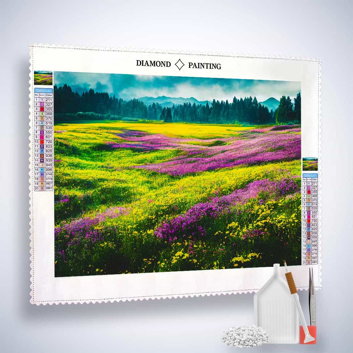 Diamond Painting - Lila Blumenfelder - gedruckt in Ultra-HD - Horizontal, Landschaft