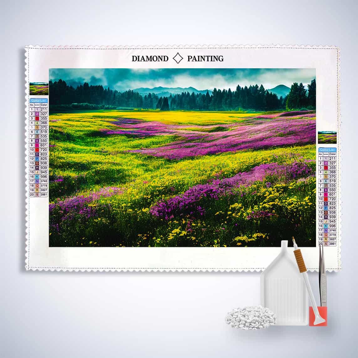 Diamond Painting - Lila Blumenfelder - gedruckt in Ultra-HD - Horizontal, Landschaft