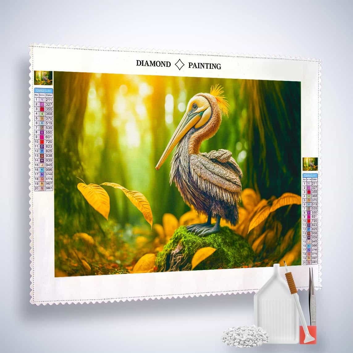 Diamond Painting - Pelikan im Wald - gedruckt in Ultra-HD - Horizontal, Pelikan, Tiere, Vögel