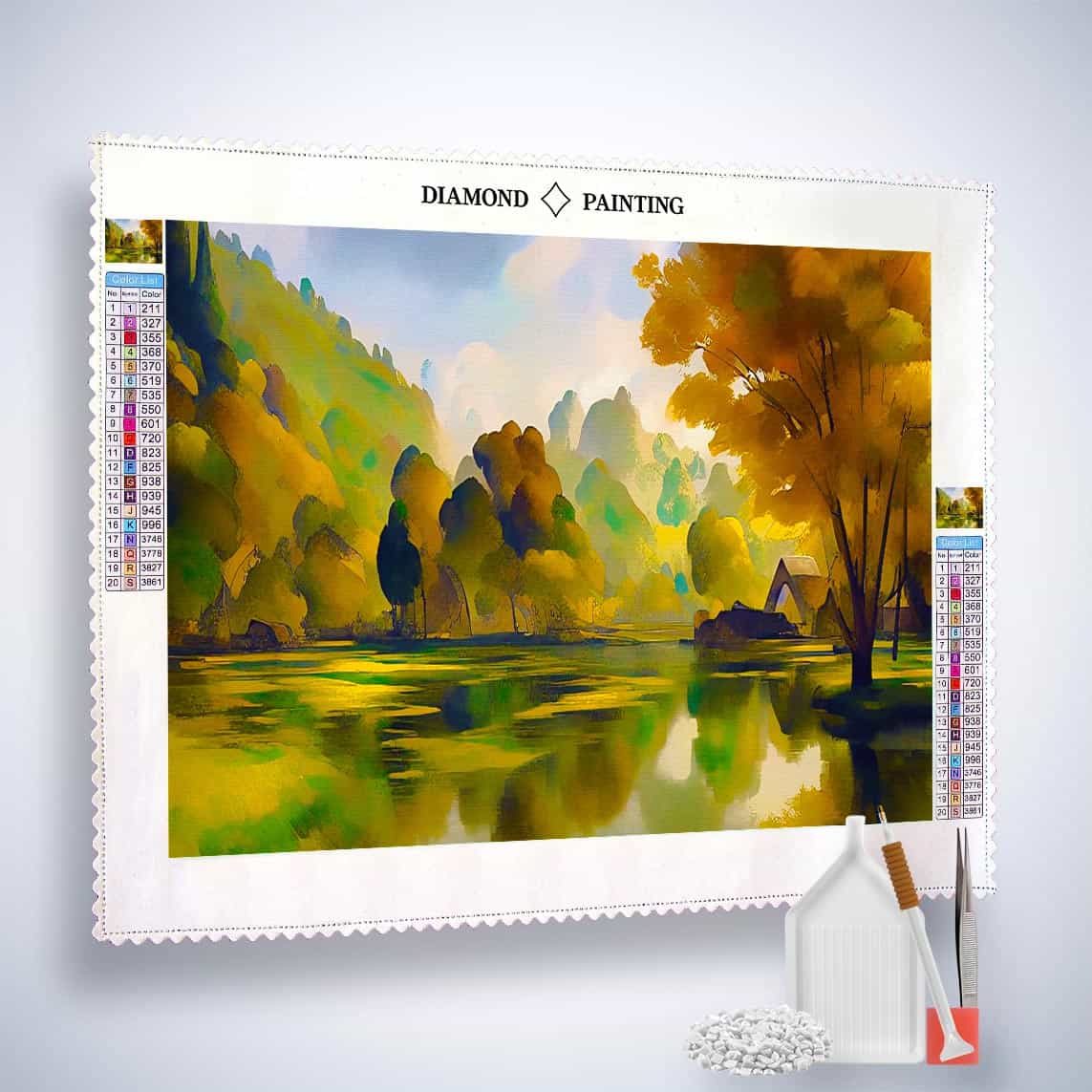 Diamond Painting - Waldsee, Abstrakt - gedruckt in Ultra-HD - Horizontal, Landschaft