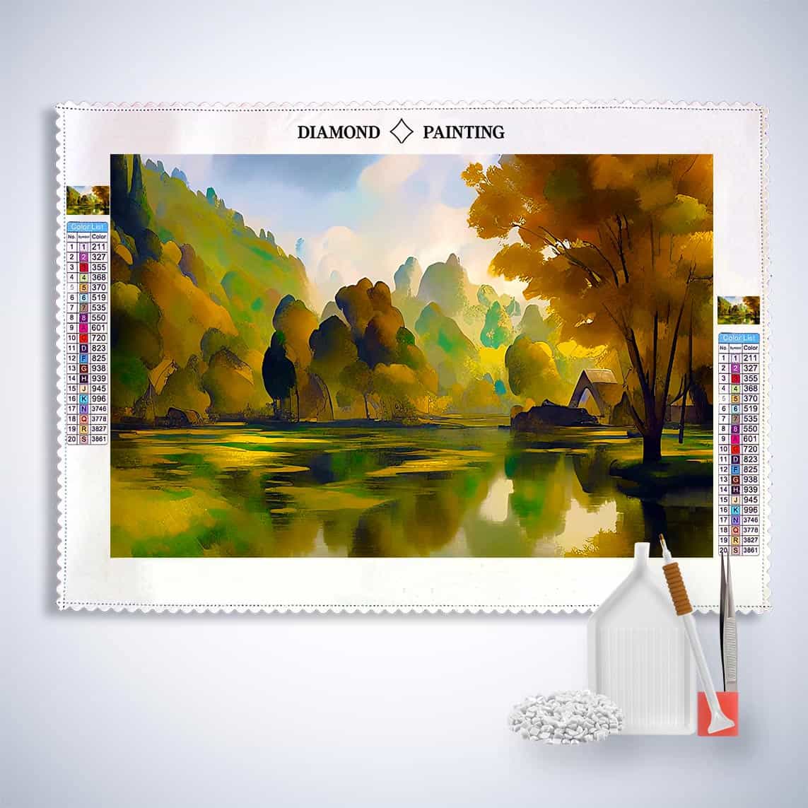 Diamond Painting - Waldsee, Abstrakt - gedruckt in Ultra-HD - Horizontal, Landschaft