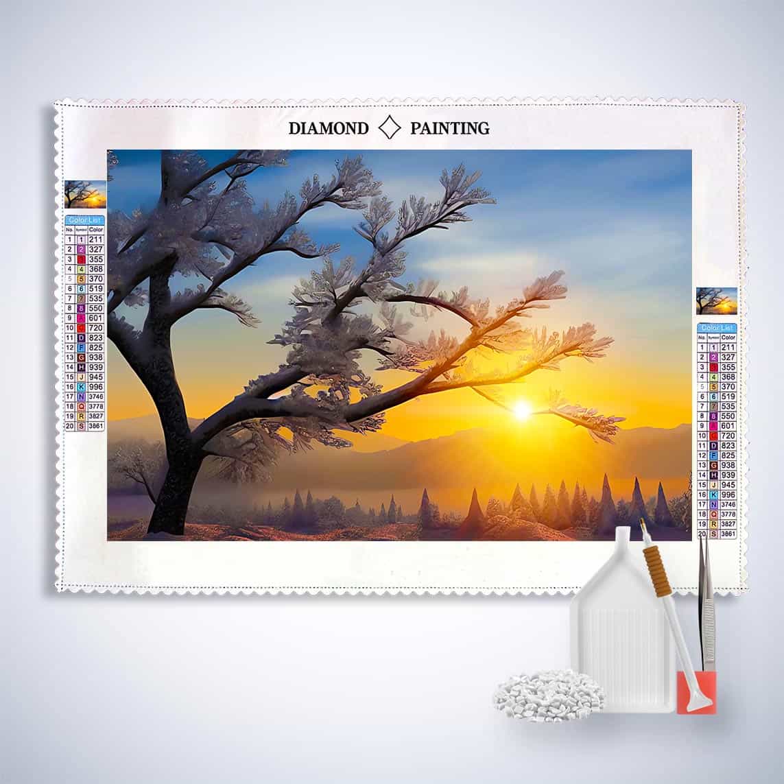 Diamond Painting - Morgentau im Sonnenaufgang - gedruckt in Ultra-HD - Horizontal, Landschaft, Sonnenaufgang, Winter