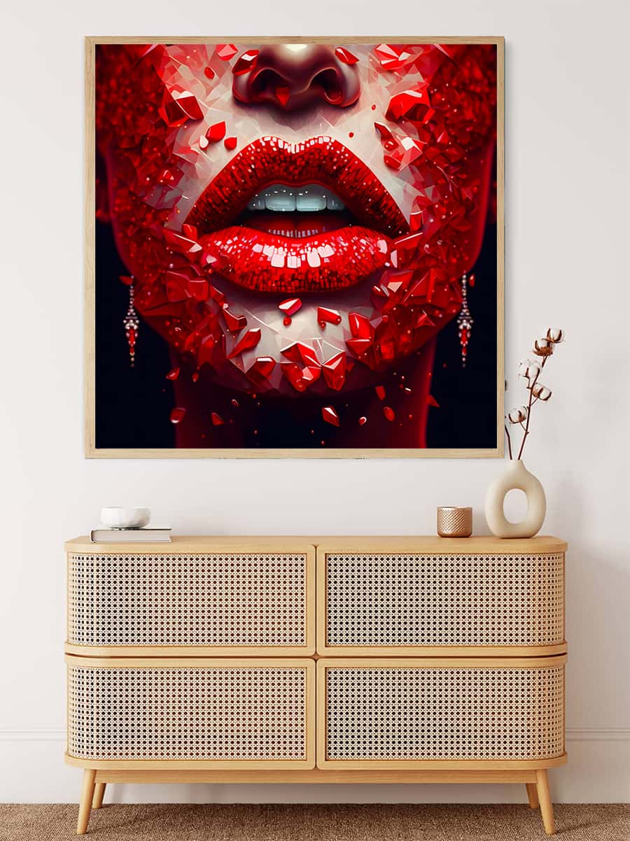 Malen nach Zahlen - Red Lips - hochwertige Leinwand - Frau, FrauNeu eingetroffen, Menschen, Neu eingetroffen, Quadratisch