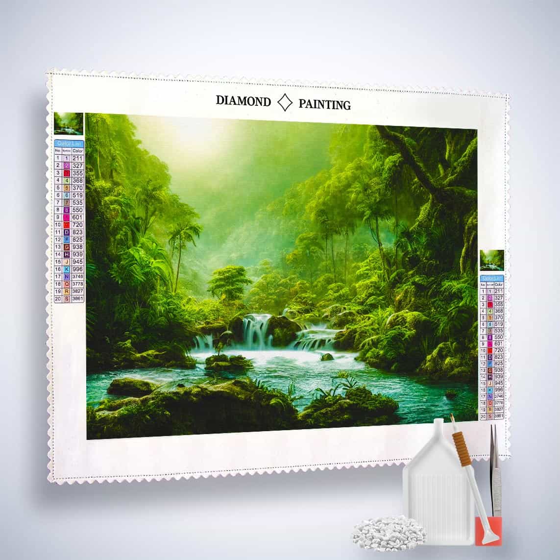 Diamond Painting - Dschungelwasserfall - gedruckt in Ultra-HD - Dschungel, Fluss, Horizontal, Landschaft