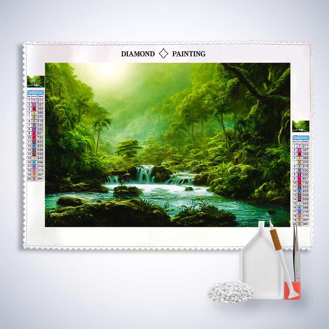 Diamond Painting - Dschungelwasserfall - gedruckt in Ultra-HD - Dschungel, Fluss, Horizontal, Landschaft