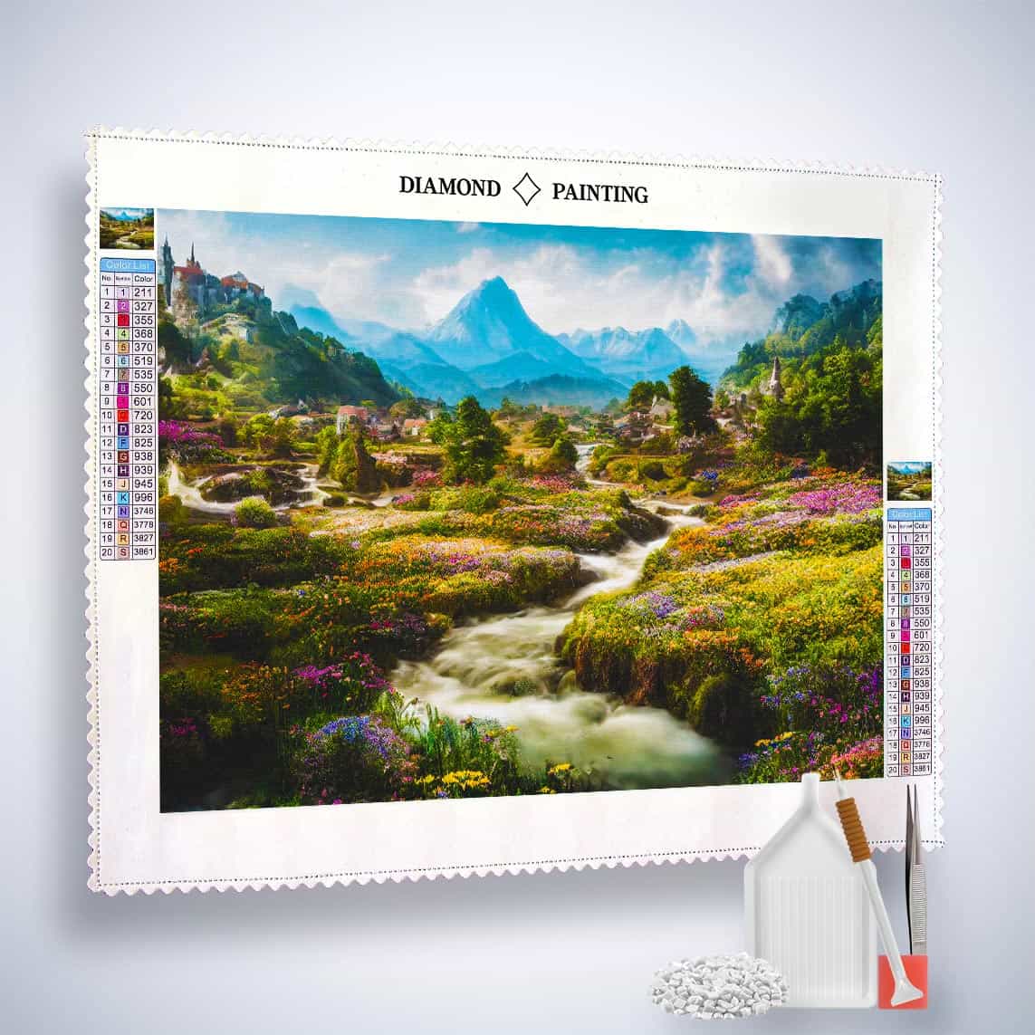 Diamond Painting - Blumige Dörfer - gedruckt in Ultra-HD - Horizontal, Landschaft
