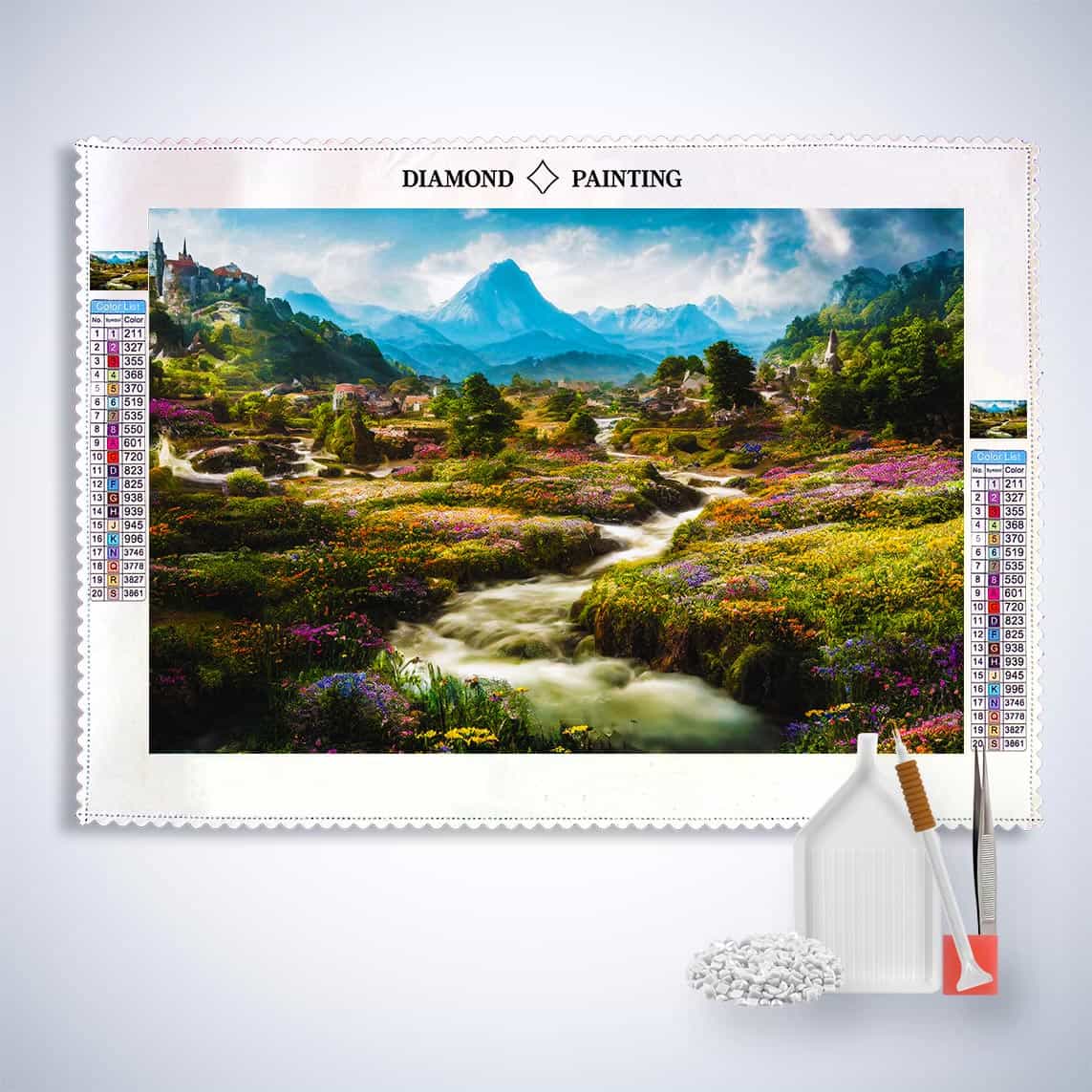 Diamond Painting - Blumige Dörfer - gedruckt in Ultra-HD - Horizontal, Landschaft
