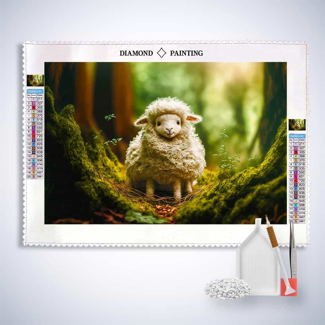 Diamond Painting - Schäfchen im Wald - gedruckt in Ultra-HD - Horizontal, Schaf, Tiere