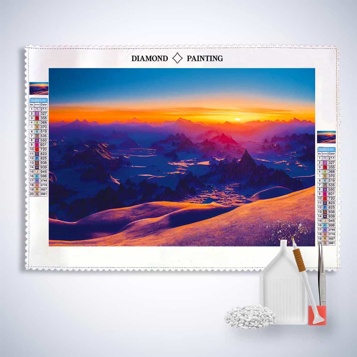 Diamond Painting - Winterwunderland, Sonnenaufgang - gedruckt in Ultra-HD - Horizontal, Landschaft, Winter