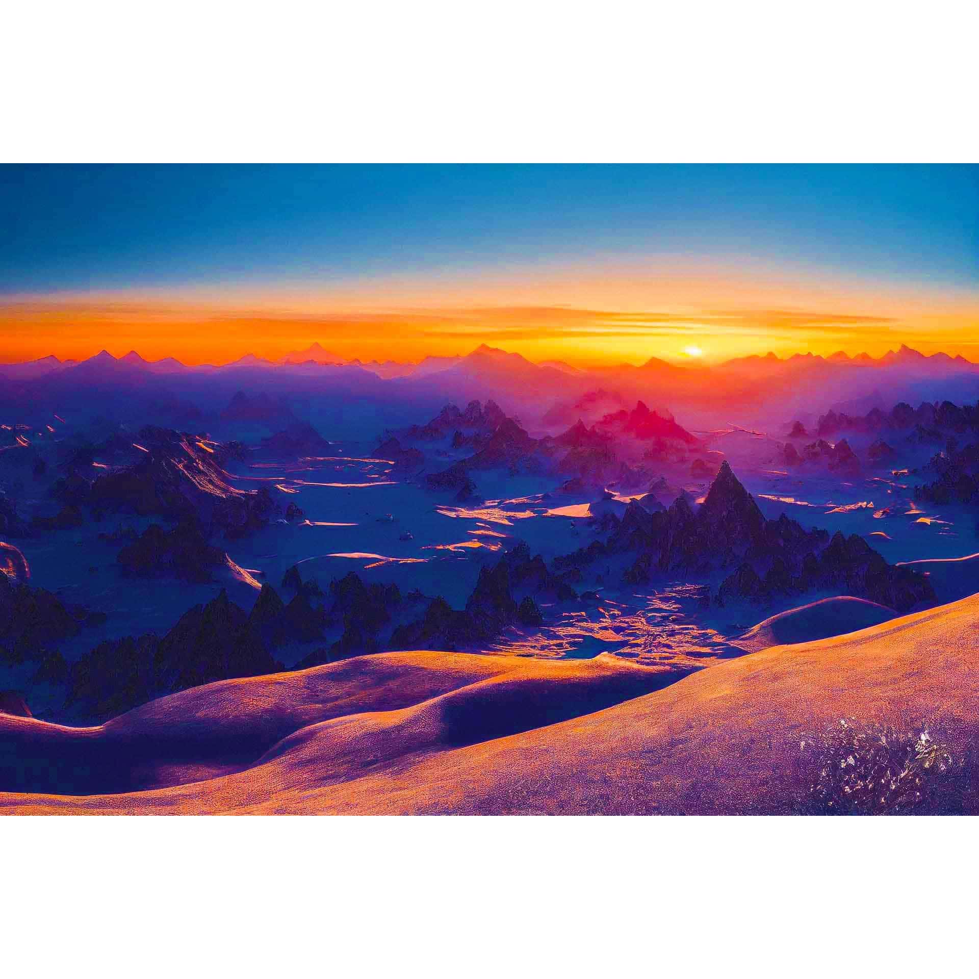 Diamond Painting - Winterwunderland, Sonnenaufgang - gedruckt in Ultra-HD - Horizontal, Landschaft, Winter
