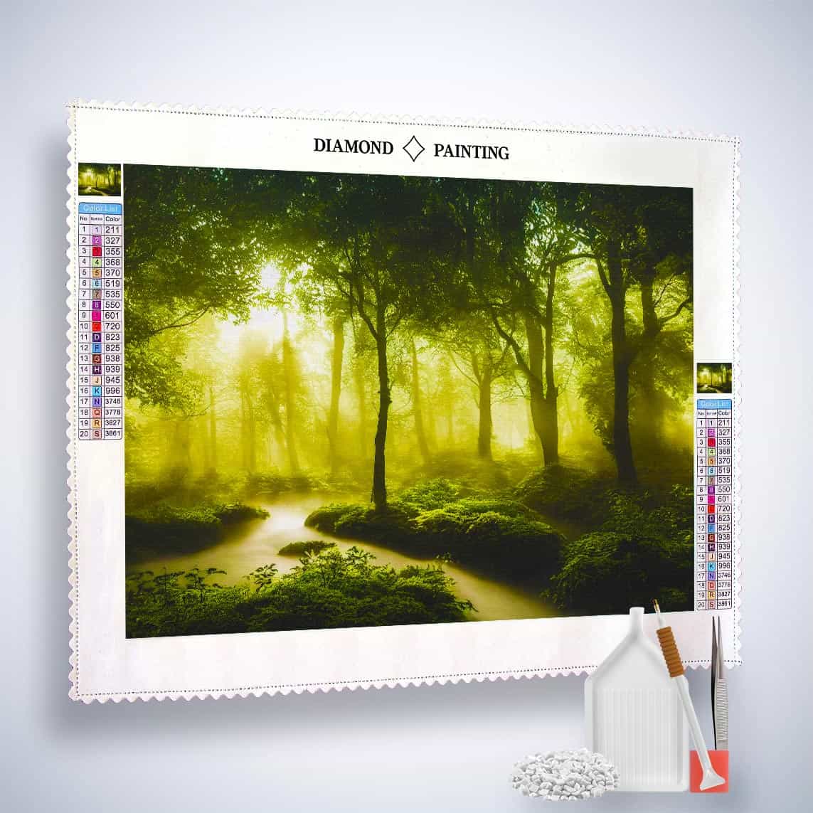 Diamond Painting - Fluss im Grünen Wald - gedruckt in Ultra-HD - Fluss, Horizontal, Landschaft