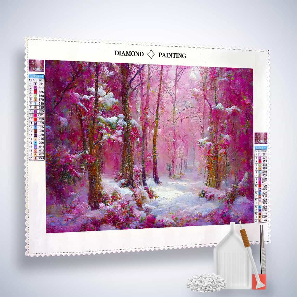 Diamond Painting - Pinker Winterwald - gedruckt in Ultra-HD - Abstrakt, Horizontal, Winter