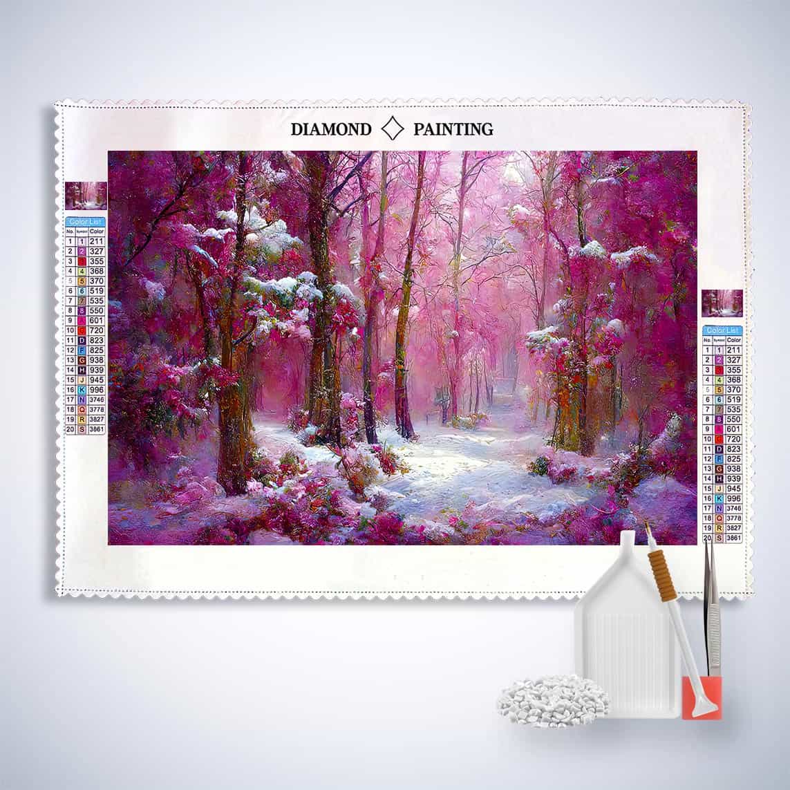 Diamond Painting - Pinker Winterwald - gedruckt in Ultra-HD - Abstrakt, Horizontal, Winter
