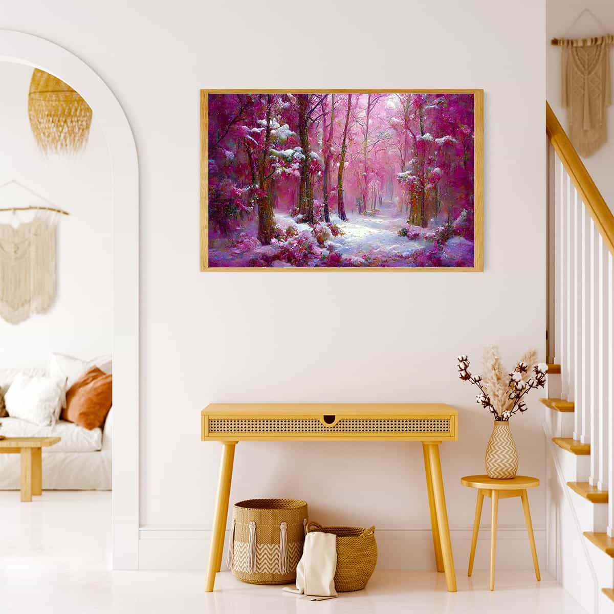 Diamond Painting - Pinker Winterwald - gedruckt in Ultra-HD - Abstrakt, Horizontal, Winter