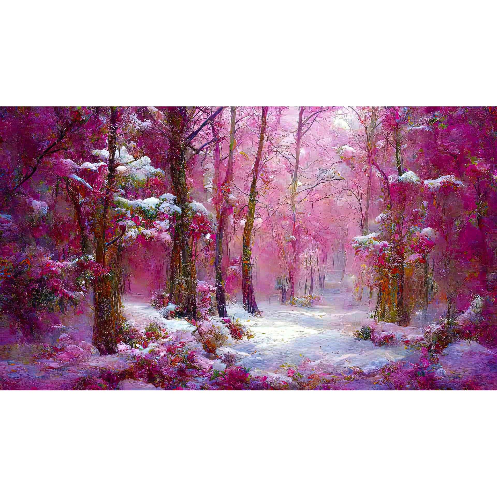 Diamond Painting - Pinker Winterwald - gedruckt in Ultra-HD - Abstrakt, Horizontal, Winter