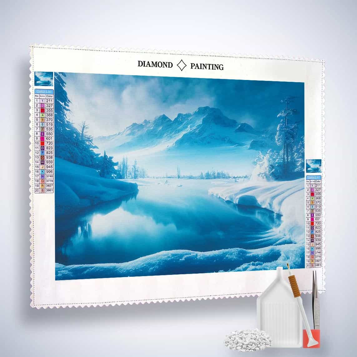 Diamond Painting - Eissee in den Bergen - gedruckt in Ultra-HD - Horizontal, Landschaft, Winter