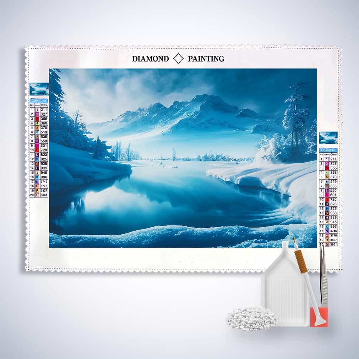 Diamond Painting - Eissee in den Bergen - gedruckt in Ultra-HD - Horizontal, Landschaft, Winter