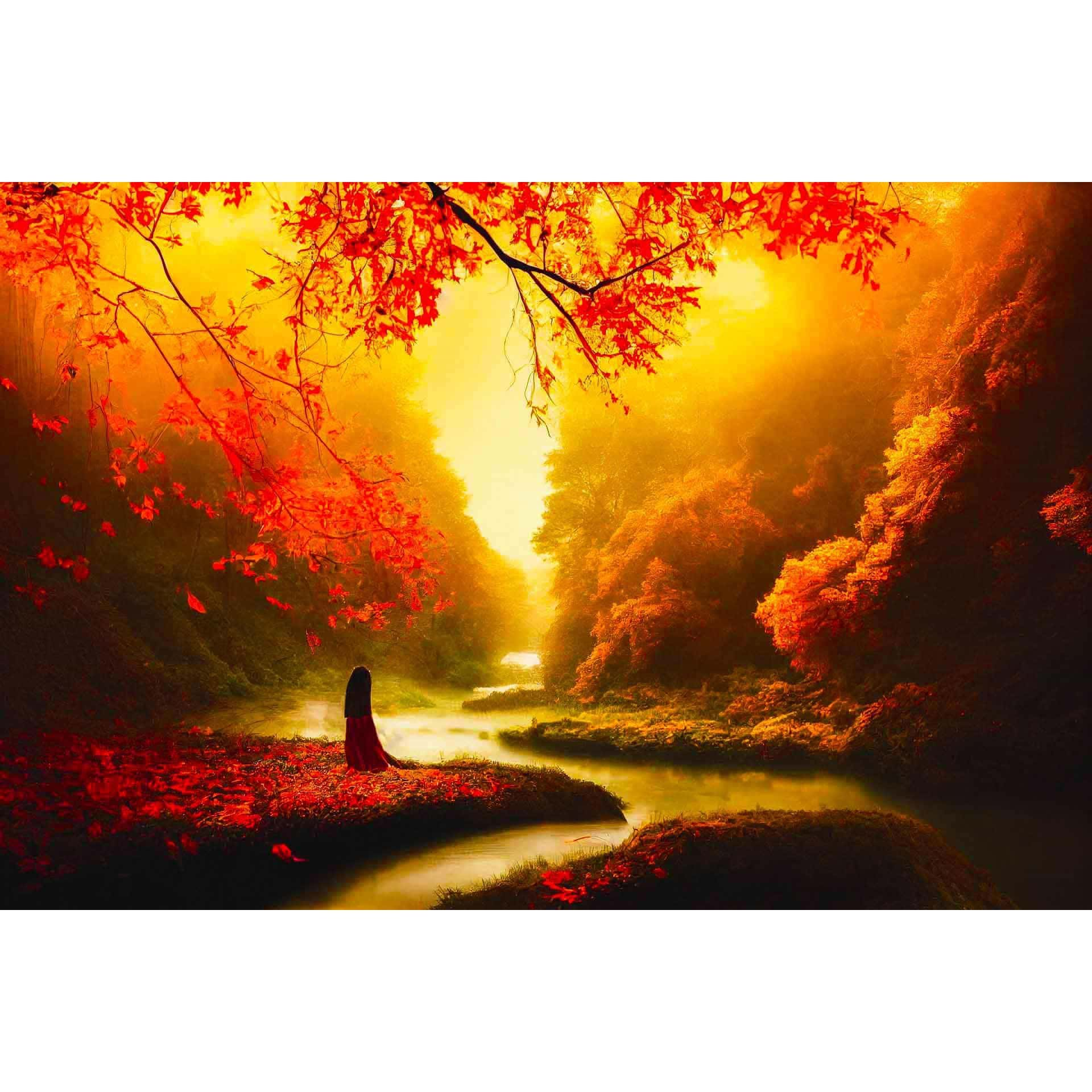 Diamond Painting - Kurviger Fluss im Herbst - gedruckt in Ultra-HD - Fluss, Horizontal, Landschaft